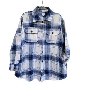 EUC Time & Tru Womens Blue & Cream BOHO Shacket Size L Very Heavy!